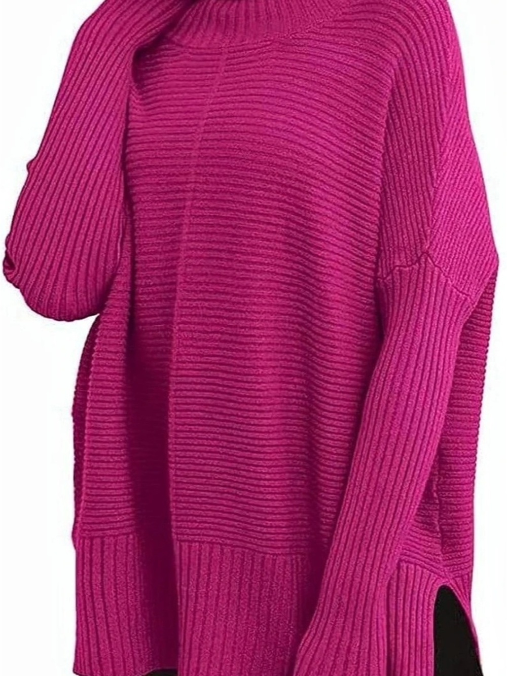 Free People Ottoman Slouchy Tunic Ribbed Cowl Neck Sweater XL Pink
